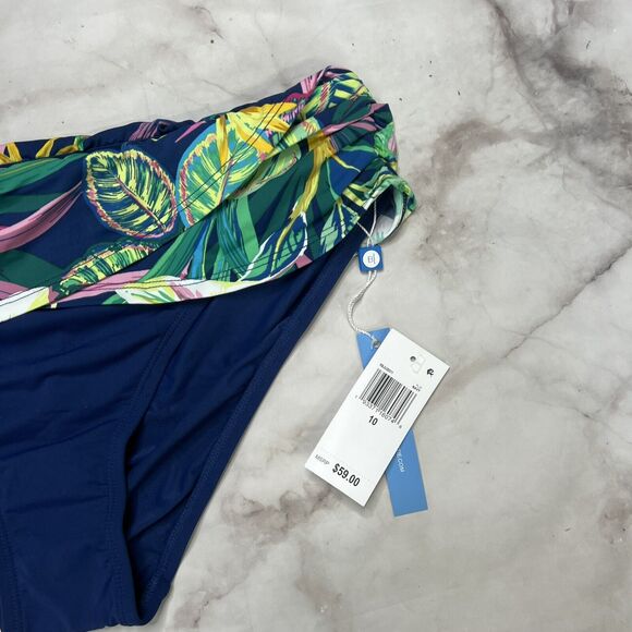 Bleu by Rod Beattie Sarong Hipster Bikini Bottoms Size 10 Blue Jungle Floral New - Picture 3 of 5